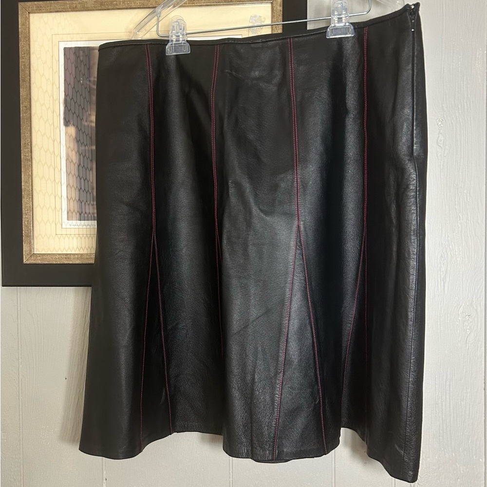 Black Leather Skirt with Red Stitching